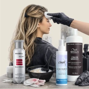 Professionelle tekniske h�rfarveprodukter til f�r og efter farvning &ndash; farvefjerner, color service treatment og pre-treatment spray anvendt i salonmilj� til rens og beskyttelse af h�ret.