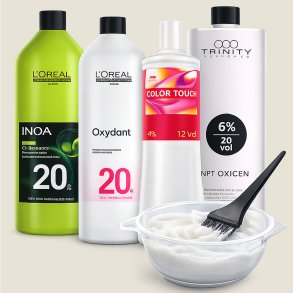 Professionelle oxydant og udvikler produkter fra L&rsquo;Or�al, Wella og Trinity til h�rfarve og lysning i fris�rsalon