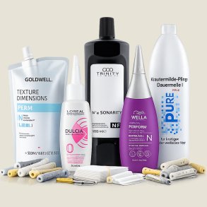 Professionelle permanentv�sker og neutraliseringsprodukter fra Goldwell, L'Or�al Professionnel, Wella, Trinity og PURE &ndash; salonkvalitet til kemisk behandling, struktur og langtidsholdbare kr�ller