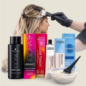 Professionelle tubefarver fra Wella, L&rsquo;Or�al, Goldwell og Schwarzkopf anvendt i salon