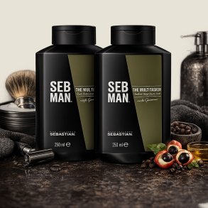 SEB MAN 3-i-1 shampoo til m�nd &ndash; The Multitasker fra Sebastian Professional til h�r, sk�g og krop med guarana, professionel herreshampoo.