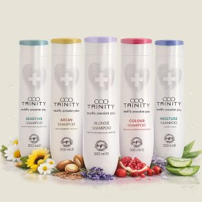 Trinity Haircare Essentials shampoo 300 ml &ndash; Sensitive, Argan, Blonde, Colour og Moisture til alle h�rtyper