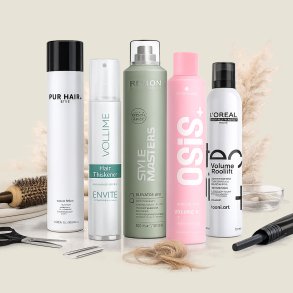 Volumengivende h�rprodukter som root lift spray, hair thickener, volumen mousse og h�rspray, der l�fter h�ret ved r�dderne og skaber fylde og langvarigt hold.