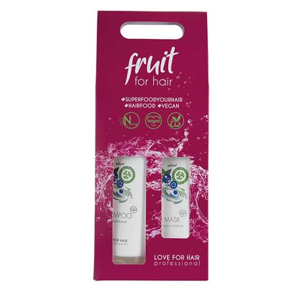Fruit for Hair Moisture & Refresh fugtgivende shampoo 300 ml og h�rkur 250 ml med mynte, agurk og bl�b�r.