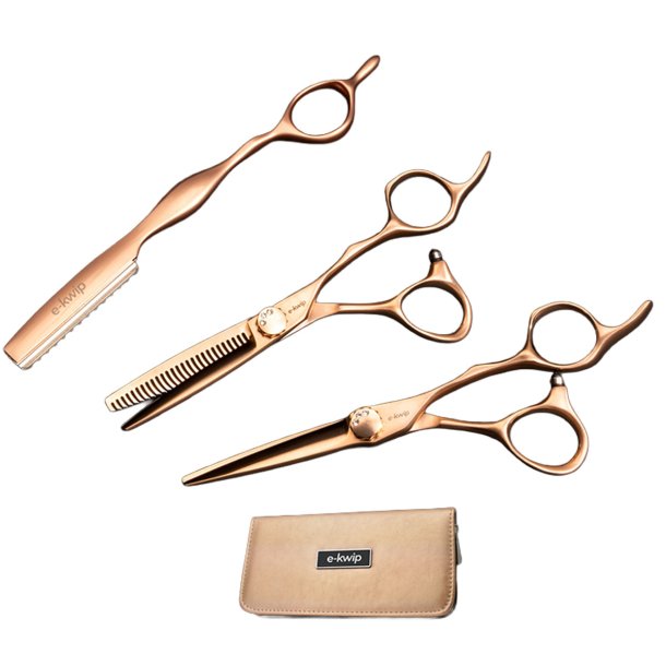 e-kwip Kirei fris�rs�t i mat rose med klippesaks, modelleringssaks, udtyndingskniv og matchende lynl�staske.