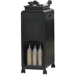 Sort eNOBILE EFALOCK servicevogn med fris�rb�rster, h�rt�rrer, produktflasker og hjul