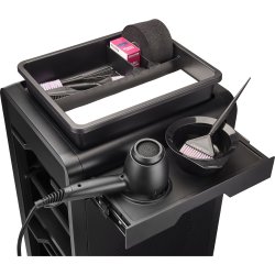 Sort eNOBILE EFALOCK servicevogn med h�rt�rrerholder, farvesk�l, pensel og fris�rtilbeh�r