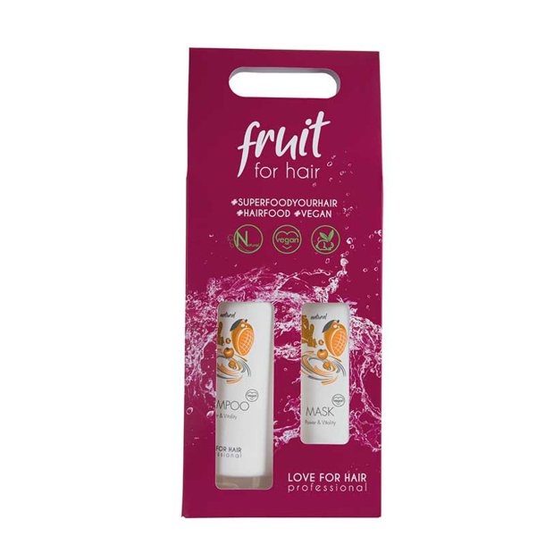 Fruit for Hair Power & Vitality h�rplejes�t med shampoo 300 ml og h�rkur 250 ml med mango, ingef�r og quinoa.