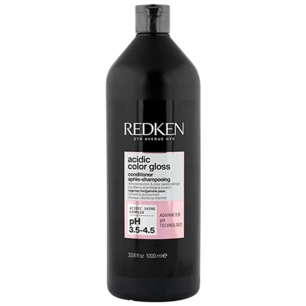 Stor lyser�d flaske med Redken Acidic Color Gloss Conditioner 1000 ml til professionel pleje af farvet h�r