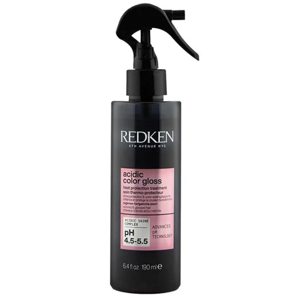 Lyser�d sprayflaske med Redken Acidic Color Gloss Heat Protection Leave-In 190 ml til varmebeskyttelse af farvet h�r