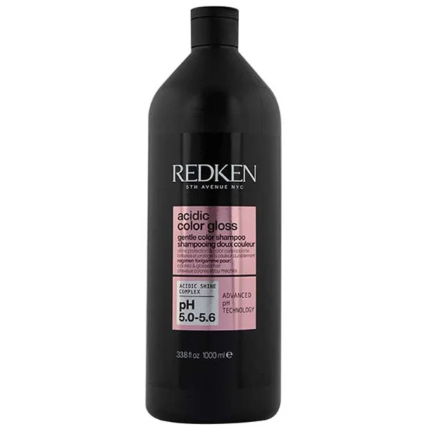 Stor lyser�d flaske med Redken Acidic Color Gloss Shampoo 1000 ml, sulfatfri salonshampoo til farvet h�r