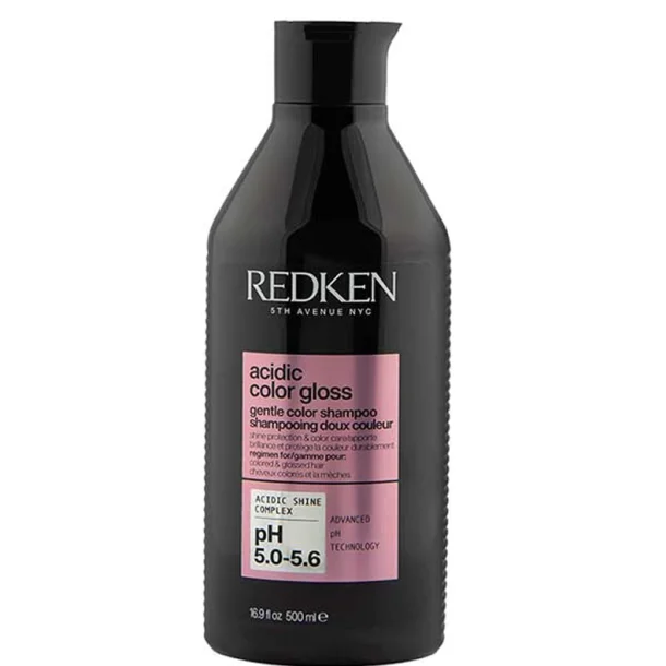 Lyser�d flaske med Redken Acidic Color Gloss Shampoo 500 ml, sulfatfri shampoo til farvet og glansl�st h�r