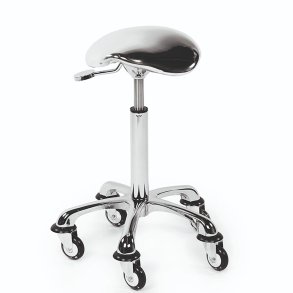Rollercoaster klippestol med metallisk ldersadel, kromstel og hrsikre hjul – professionel sadelstol til saloner
