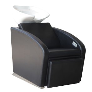 Vaskeplads Elegantia Relax med sort stol, elektrisk fodsttte og hvid ergonomisk keramisk kumme