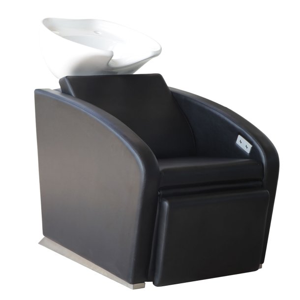 Vaskeplads Elegantia Relax med sort stol, elektrisk fodsttte og hvid ergonomisk keramisk kumme