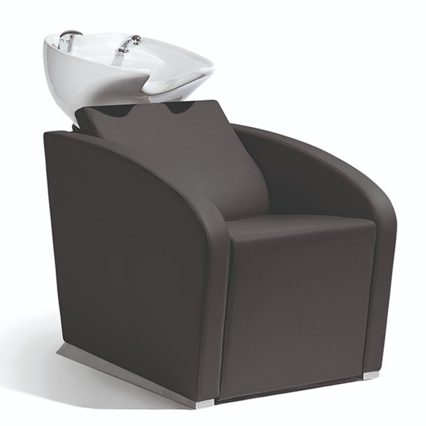 Vaskestation Elegantia sort med integreret komfort‑stol og rustfrit stlramme, ergonomisk dyb vaskekumme